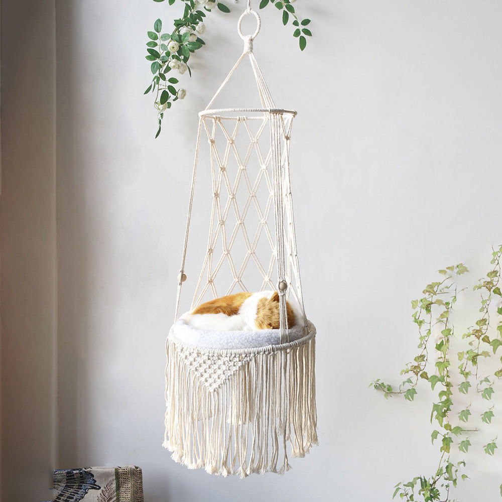 Macrame Cat Hammock: Hanging Pet Bed and Swing - Stylish Wall-Mounted Macrame Cat Bed - Perfect Pet Gif